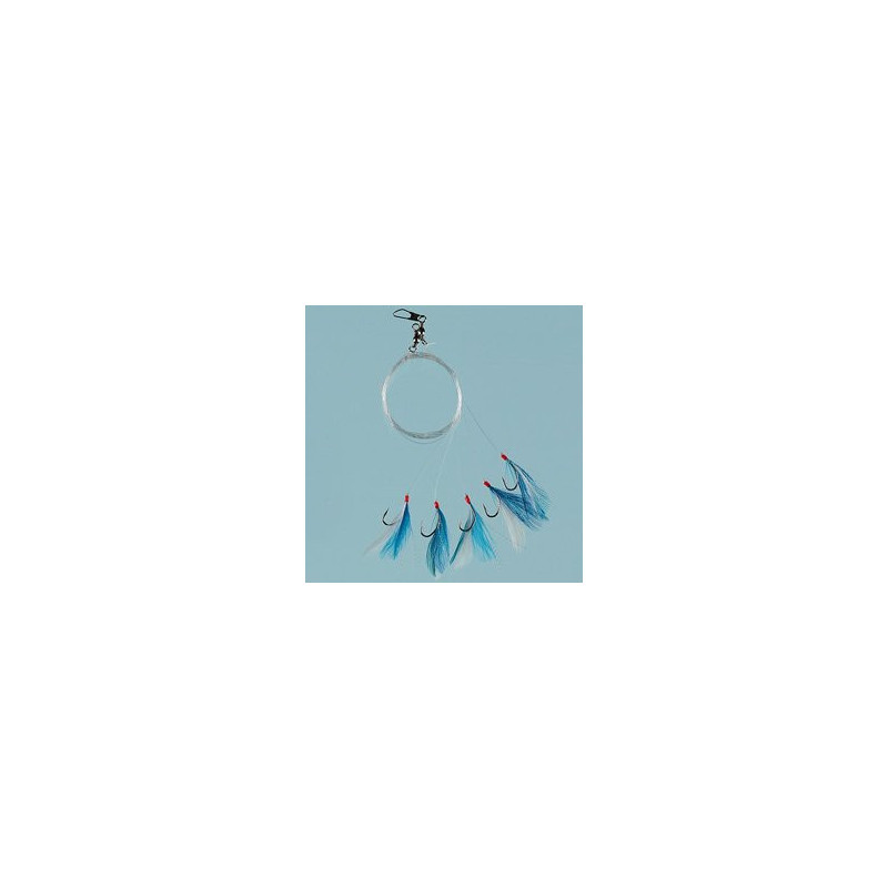 Feather blue/white/glitter 5 hooks size 1/0 0.60mm line